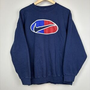 Vintage 90s Nike Sweatshirt Men's M Blue Crewneck USA Large Center Swoosh